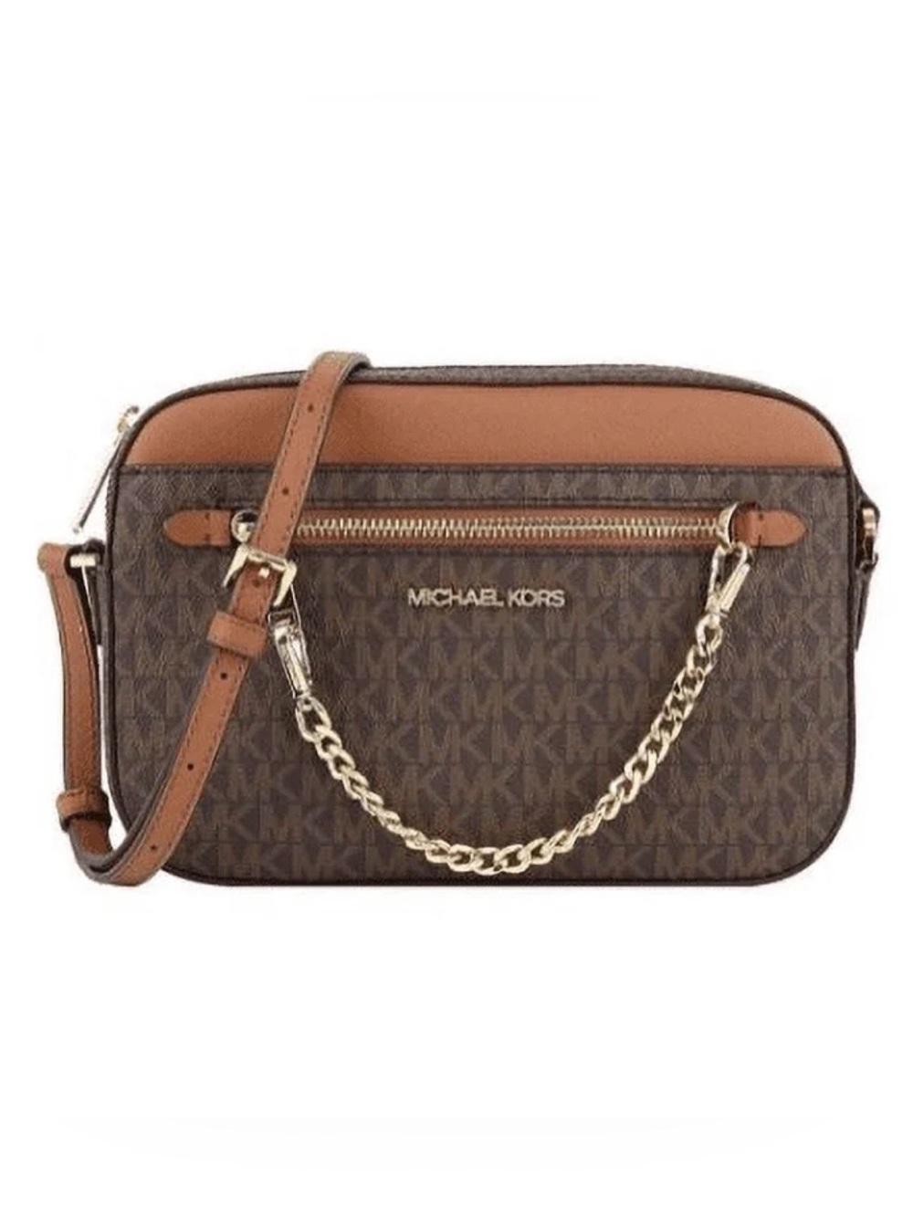 Michael Kors Jet Set Large Logo Crossbody Bag Brown MK Signature NWT